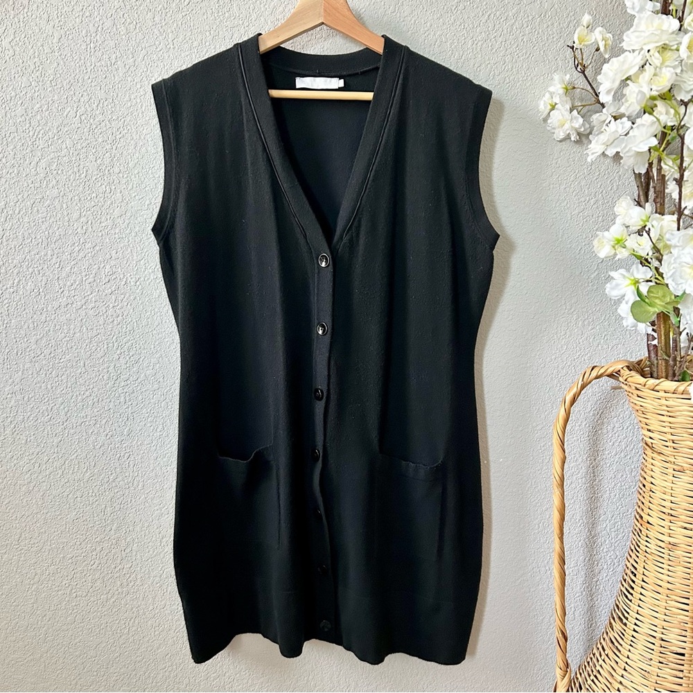 Anne Fontaine Black Ribella Cardigan Size 44 US 12 Sleeveless Longline
